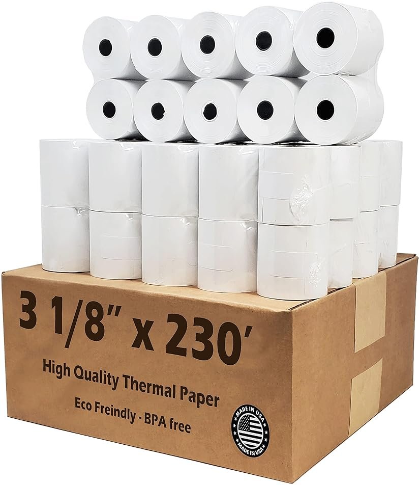 54 GSM CLOVER PoS 3-1/8" x 230' THERMAL RECEIPT PAPER - 50 NEW ROLLS by Nayelish RITEMADE for Clover Station Point-of-Sale System - Product Image