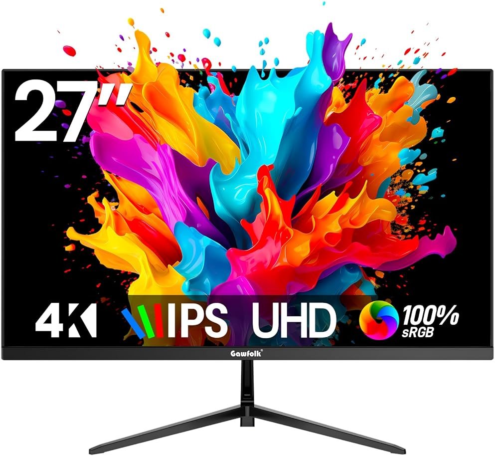 Gawfolk 27 Inch 4K Monitor IPS 60Hz, UHD 3840 x 2160p PC Monitors, Computer Dispaly for Home & Office, Support HDMI & DP, Wall Mount Compatible - Product Image
