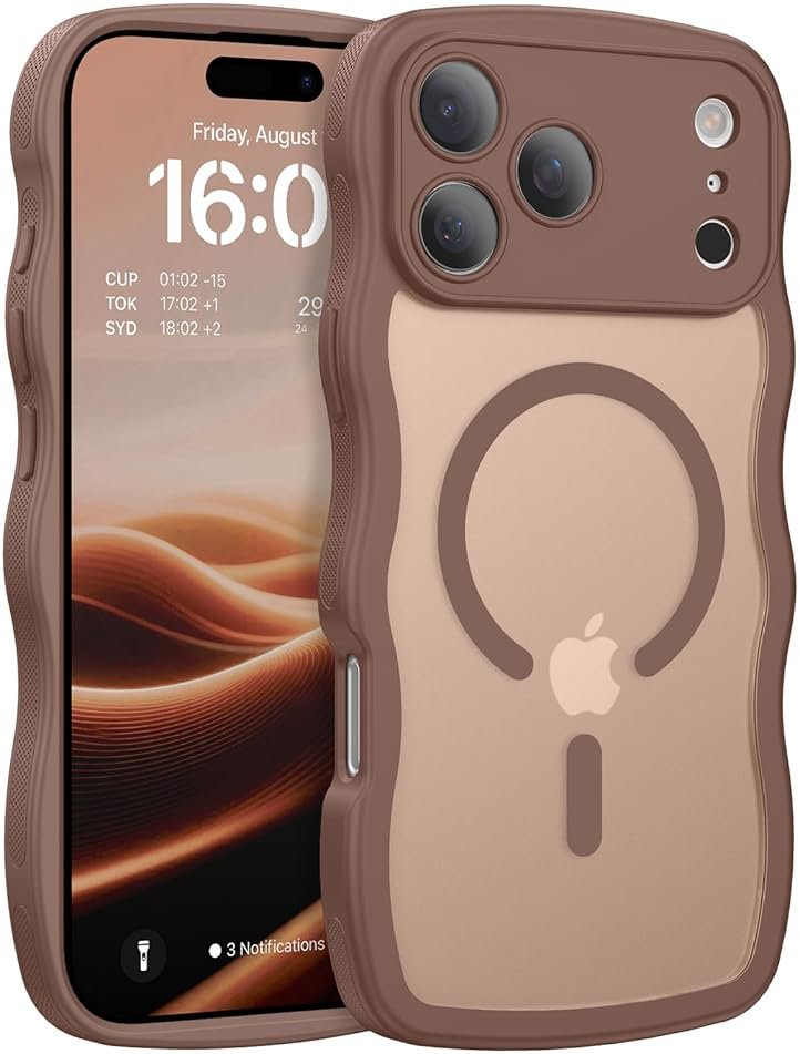 BENTOBEN Magnetic for iPhone 17 Pro Max Case, Cute Wavy [Full Camera Protection][Compatible with MagSafe] Matte Anti-Slip Bumper Women Girls Boys Protective Cover for 17 ProMax 6.9", Desert Titanium - Product Image