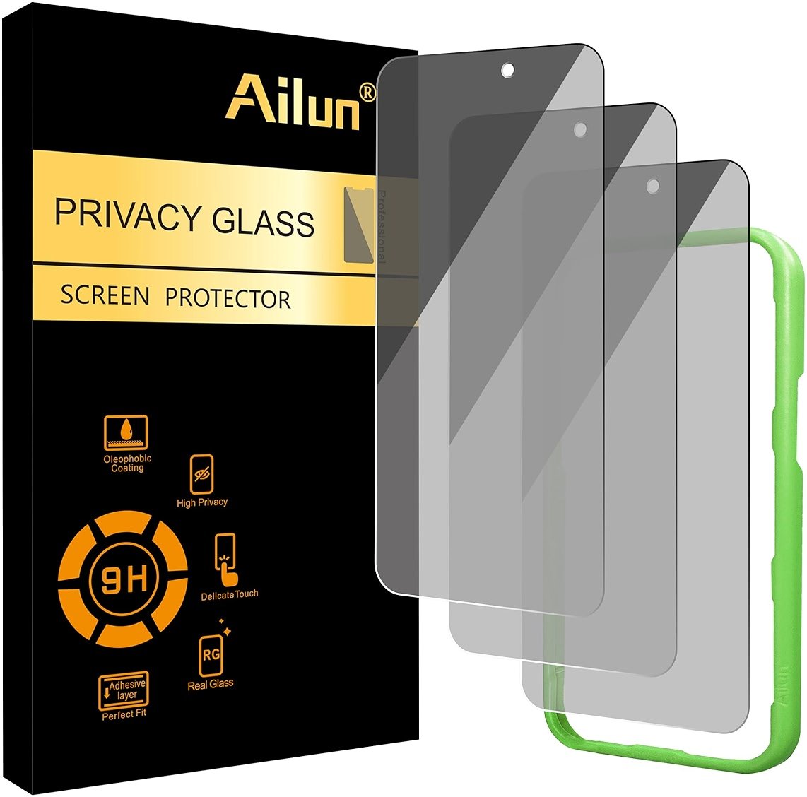 Ailun 3 Pack Privacy Screen Protector for iPhone 17 / iPhone 16 Pro [6.3 inch] with installation frame, Anti Spy Private Tempered Glass Case Friendly [Not for iPhone 17 Pro/17 Pro Max/iPhone Air] - Product Image