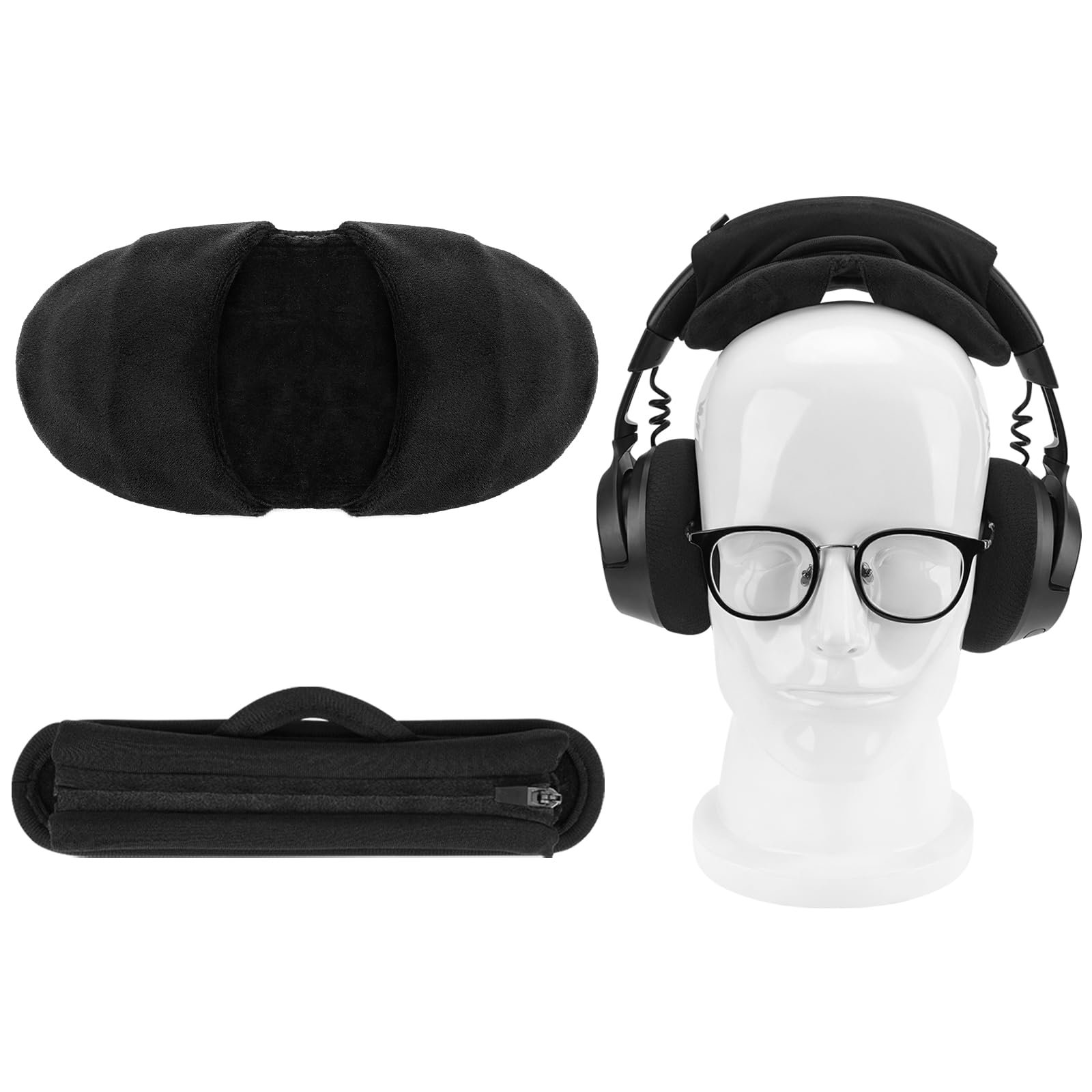 Geekria Medium Hook and Loop Headband Cover and Pad Set (Fits 2.5-3.5 cm Headbands), Compatible with Bose QC 45, QC 35 II, Beats Studio Pro, Sony WH-1000XM6, 1000XM5, ATH-M50x (Velour/Black) - Product Image
