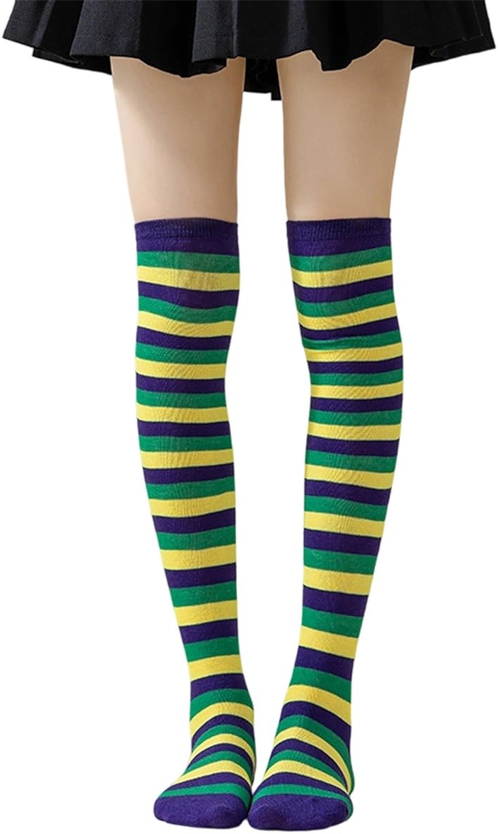 IZUS Women Thigh Over Knee Socks Stretchy Boot High Socks Striped Novelty for Girl Halloween Christmas Cosplay Daily Wear - Product Image