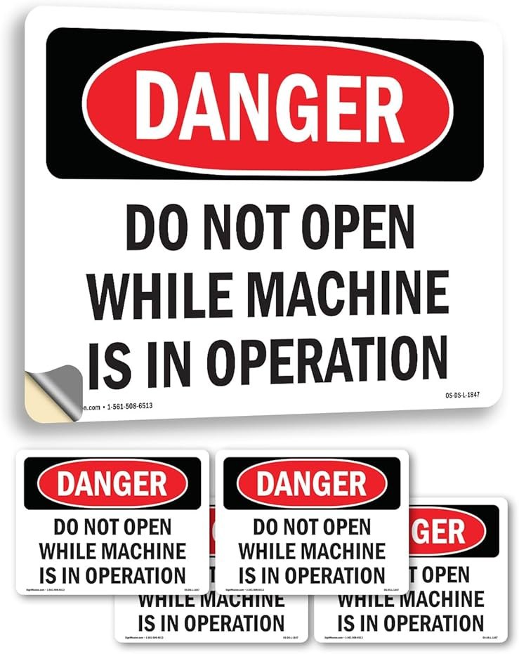 Do Not Open While Machine Is In Operation OSHA Danger Vinyl Decal Label 5 Inch x 3.5 Inch - 5 Pack - Product Image