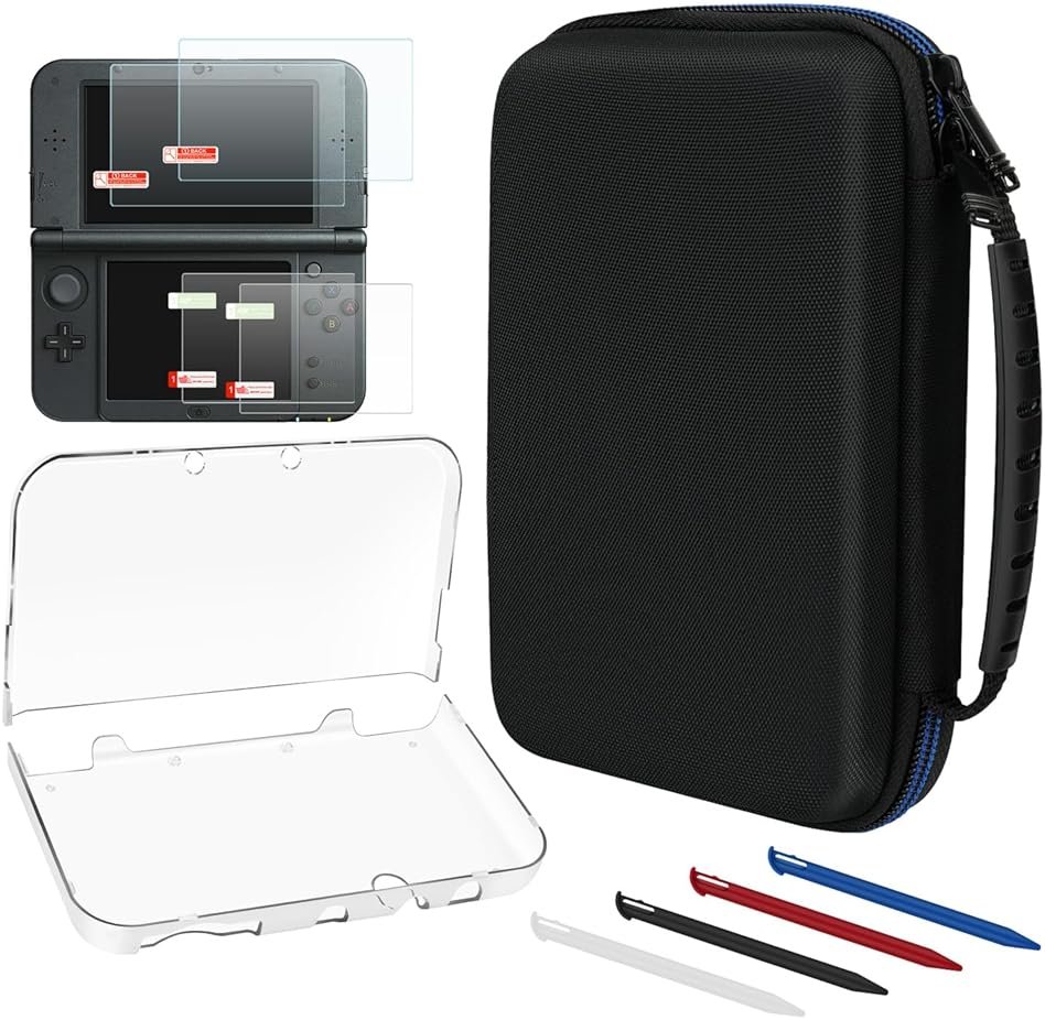 4-in-1 Accessories Kit for Nintendo New 3DS XL/LL – Full Protection Bundle Includes Carrying Case, Clear Hard Shell, 4 Stylus Pens & 2 Sets of Screen Protectors Compatible with New 3DS XL/LL Console - Product Image