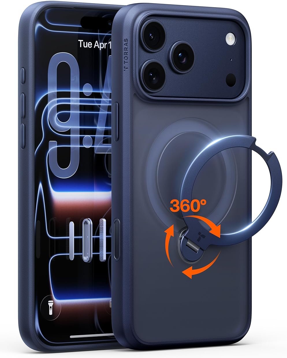 TORRAS Q3 Spin for iPhone 17 Pro Max Case with 360 Magnetic Stand, Camera Control, Fit for MagSafe, 4X Military-Grade Shockproof Case for iPhone 17 Pro Max Phone Case with Kickstand, Deep Blue - Product Image