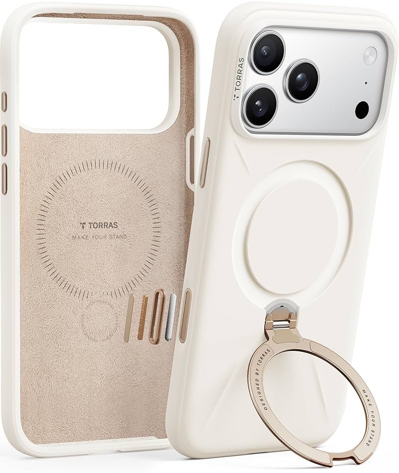 TORRAS Q3 Silicone for iPhone 17 Pro Max Case Stand, Fit for MagSafe, Liquid Silicone Soft Cozy Grip, 360 Spin Magnetic Stand, Camera Control, Protective for iPhone 17 Pro Max Phone Case, Ivory Gold - Product Image