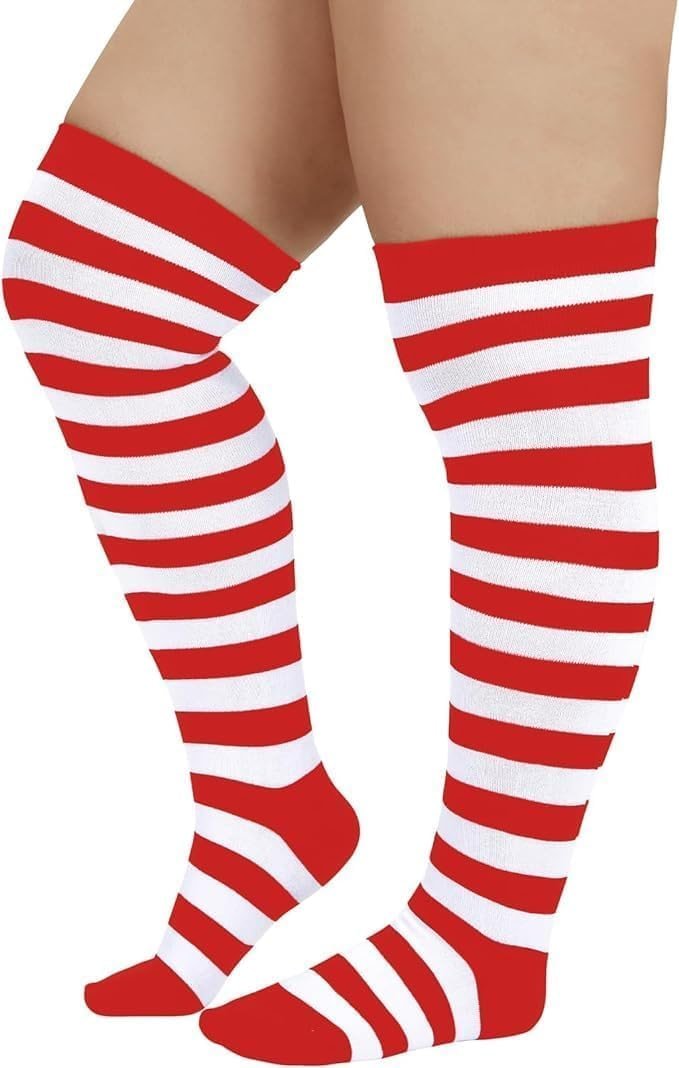 Zando Striped Plus Size Womens Thigh High Socks Thigh Highs Over The Knee Socks Thick Thighs Long Leg Warmer Halloween - Product Image