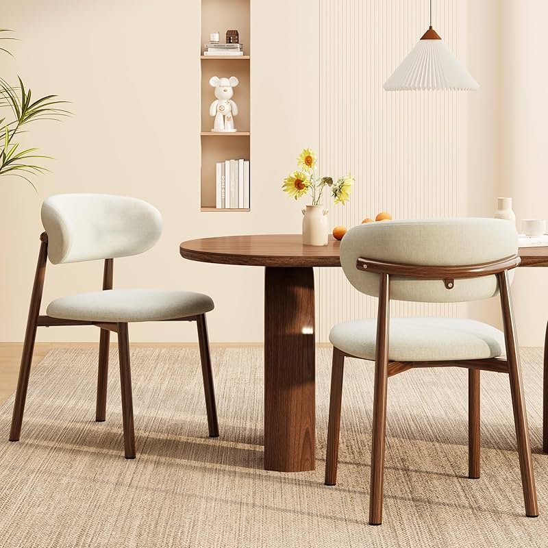 JCAJCA Kitchen Dining Chairs Set of 2 Modern Soft Linen Farmhouse Dining Room Chair with Metal Legs, Beige/Walnut - Product Image