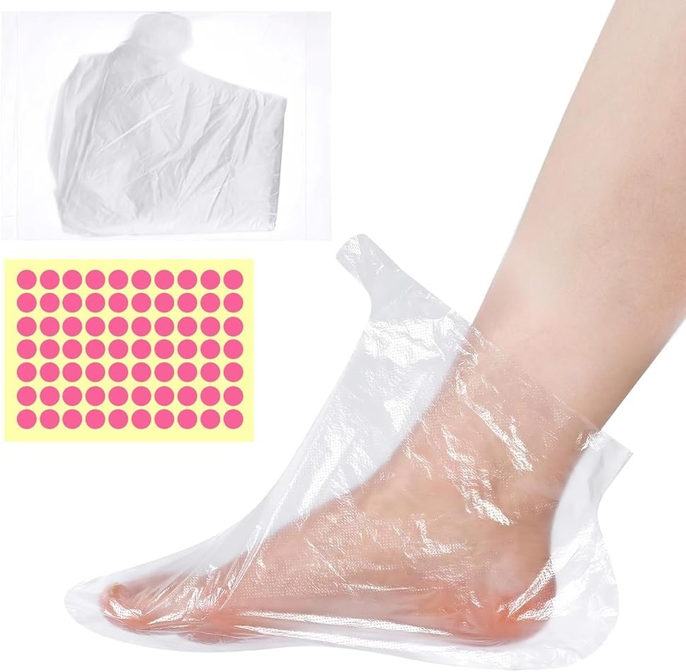 Mersenty 200 Pcs Disposable Foot Covers For Wax Therapy Plastic Waterproof Foot Mask Socks With Adhesive Stickers Home Pedicure Supplies Leak-Proof - Product Image