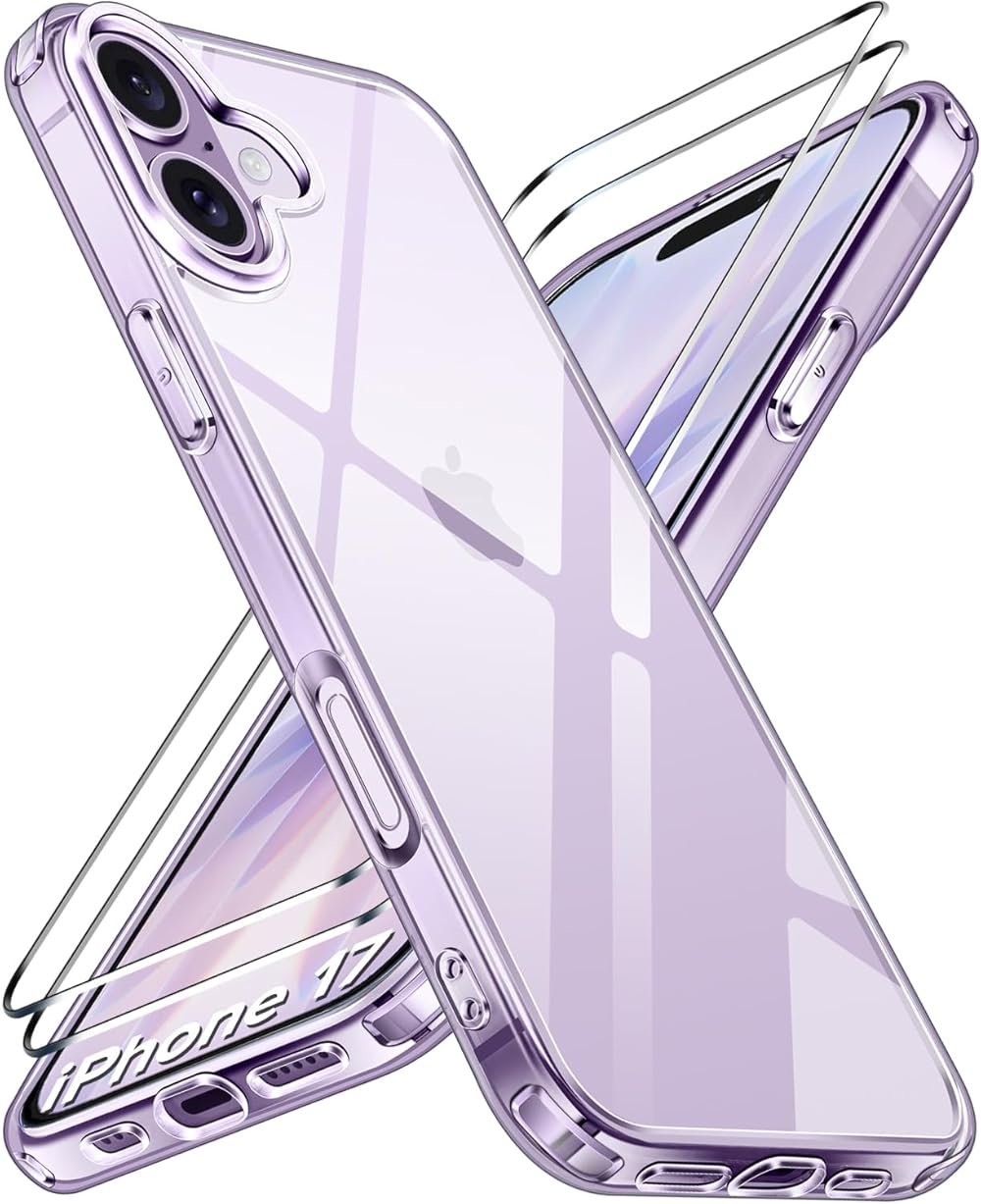 ivoler 3-in-1 Clear Case Designed for iPhone 17 6.3'' 2025 with 2 Pack Tempered Glass Screen Protector Military Shockproof Protective Hard Back Slim for iPhone 17 Cover - Clear - Product Image
