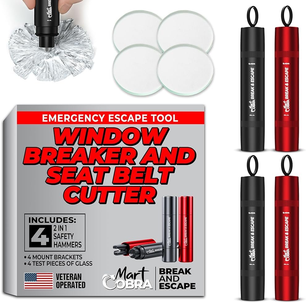 Car Window Breaker Seatbelt Cutter [4 Pack] – Emergency Glass Breaker Tool for Car – 2-in-1 Safety Hammer Life Hammer – Car Essentials, Car Must Haves, Auto Escape Keychain, Emergency Break & Escape - Product Image