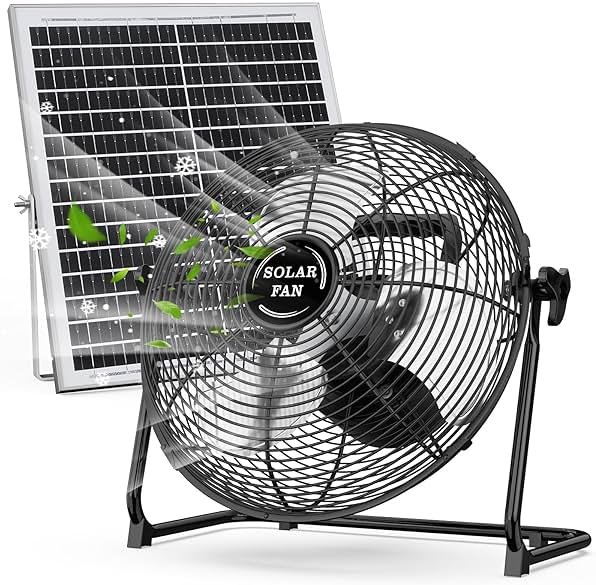 DBF 20" Solar Powered Fan for Outdoor - 30000mAh Rechargeable Floor Fan with 40W Solar Panel, 18 Speed, 12-60H Runtime, Quiet Cordless Fans for Outside Home Patio Camping Gazebo Outage Greenhouse - Product Image
