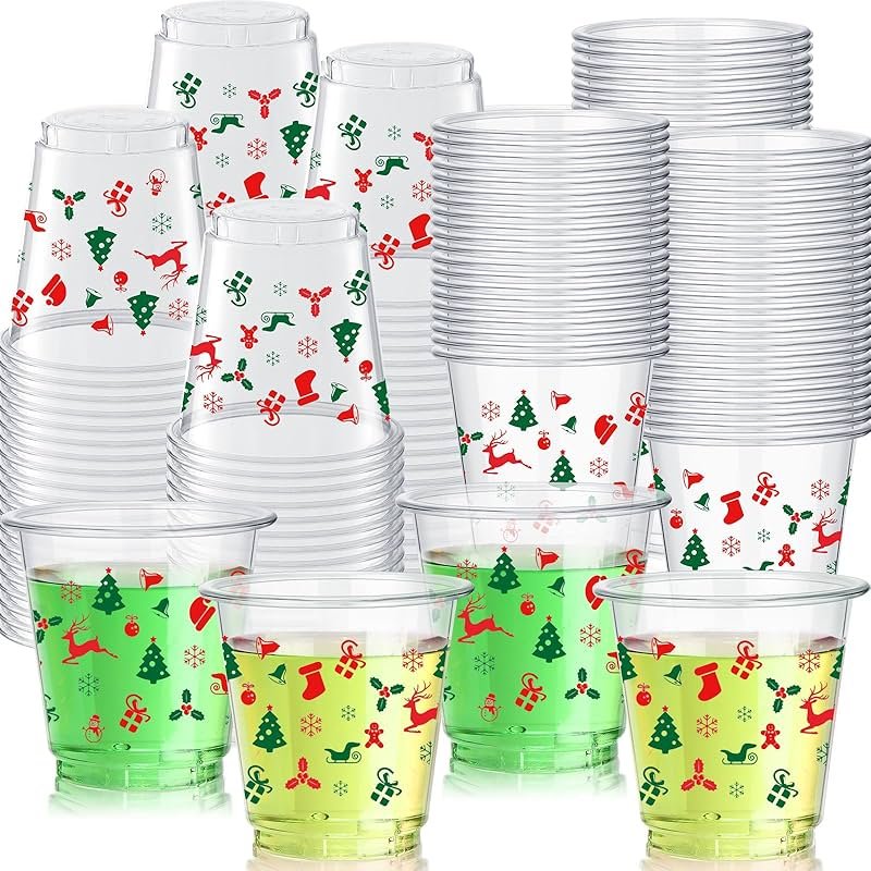 Jingmore 100 Pcs 3 oz 4th of July Patriotic Mini Shot Cups, Blue Disposable Plastic Small Shot Glasses for Independence Day 250th Anniversary, Drinking, Tasting, Samples Serving Cup(Christmas) - Product Image