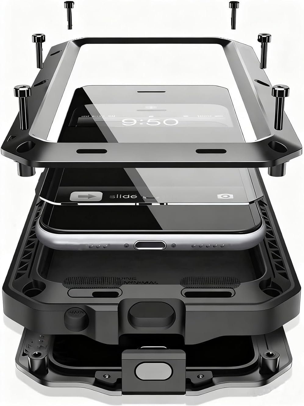 Marrkey Compatiable with iPhone 17 Case,360 Full Body Protective Cover Heavy Duty Shockproof [Tough Armour] Aluminum Alloy Metal Case with Silicone Built-in Screen Protector - Black - Product Image