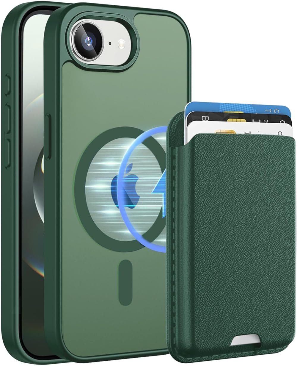 Ntwinro Magnetic for iPhone 17e/iPhone 16e Case, Detachable Magnetic Wallet with Card Holder, [Fit for MagSafe] Military-Grade Shockproof Translucent Matte Anti-Scratch Phone Cover, Green - Product Image