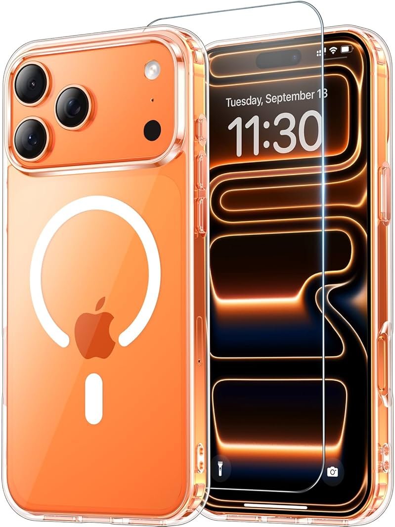 Temdan for iPhone 17 Pro Max Case Clear with Screen Protector, Compatible with Magsafe, Anti-Yellowing, Military-Grade Protection, Shockproof Slim Magnetic Phone Case Cover, Transparent - Product Image