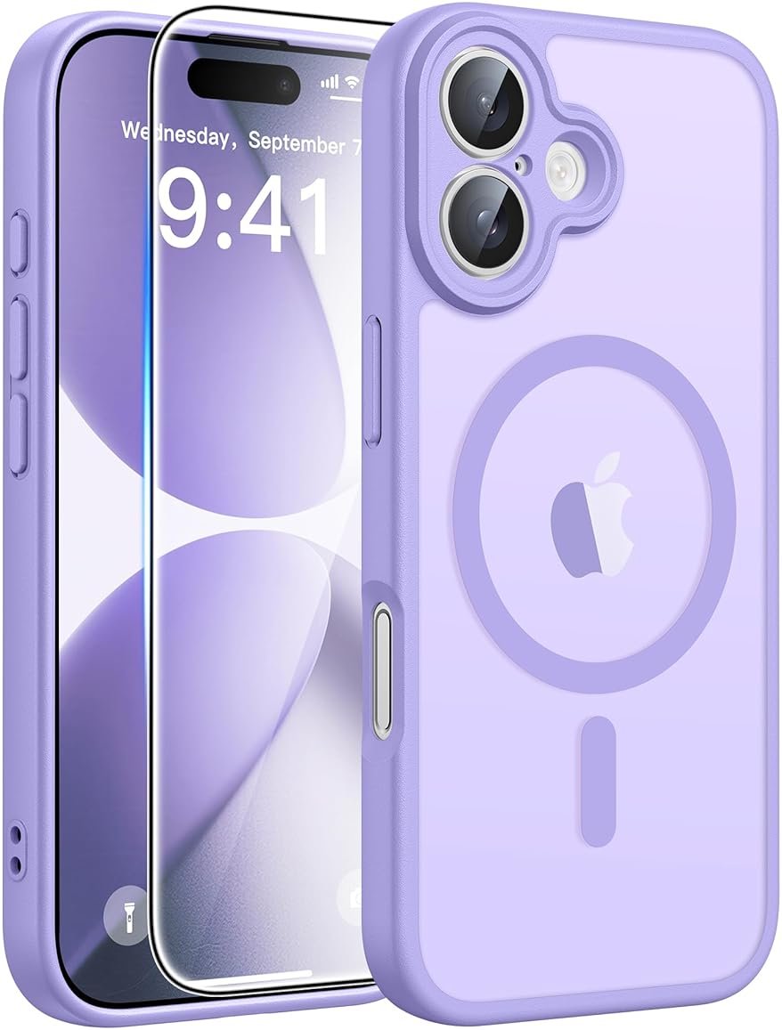 FNTCASE for iPhone 17 Case: [Compatible with Magsafe] Translucent Matte Cases with [Full Camera Protection] [Screen Protector] Military Grade Shockproof Protective Phone Cover - Light Purple - Product Image
