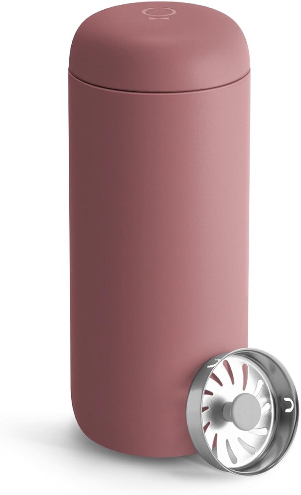 Fellow Carter Move Travel Mug - Vacuum-Insulated Stainless Steel Coffee and Tea Tumbler with Ceramic Interior and Splash Guard, 16 oz Cup - Desert Rose - Product Image
