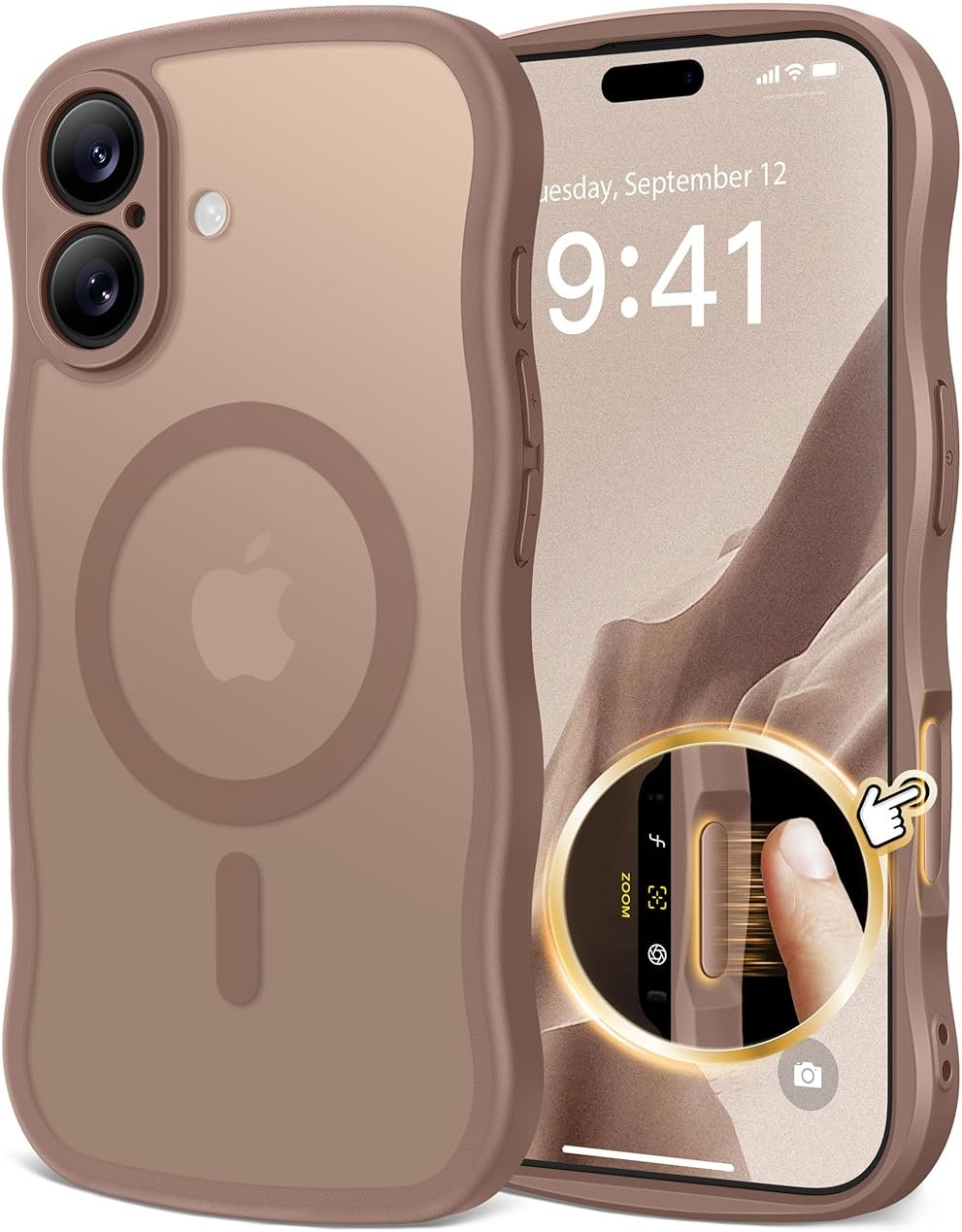 CAPRARO Magnetic for iPhone 17 Case for Women Girls, Upgraded [Full Camera Protection] [Compatible with MagSafe] Cute Wave Translucent Matte Phone Case for iPhone 17, Brown - Product Image