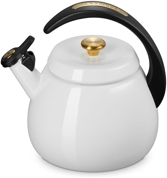 Le Creuset Enamel on Steel Cloche Kettle, 2.2 qt., White with Gold Accents - Product Image
