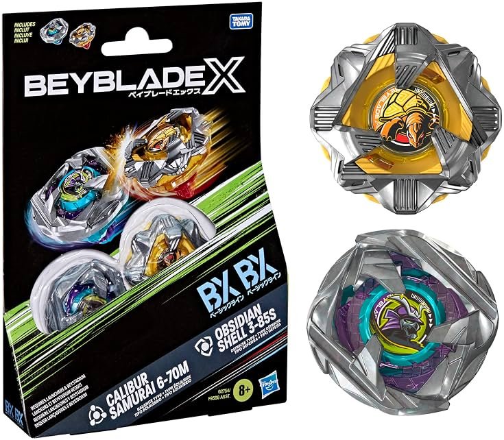 Beyblade X Calibur Samurai 6-70M BX & Obsidian Shell 3-85S BX Takara Tomy Dual Pack Set with 2 Right-Spinning Tops, Battling Tops Game Toys, Ages 8+ - Product Image