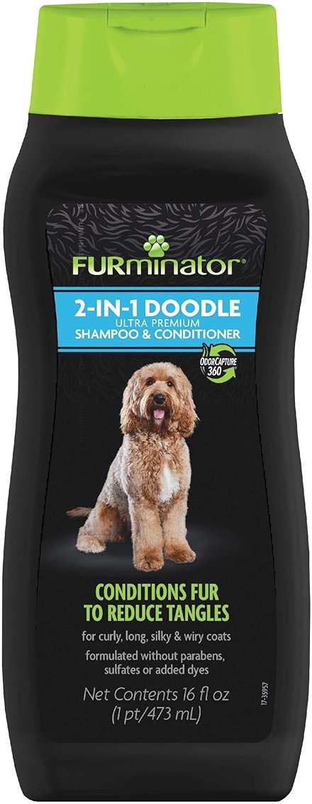 FURminator 2-in-1 Doodle Ultra Premium Shampoo & Conditioner, 16 Ounces, Conditions Fur to Reduce Tangles for Curly, Long, Silky & Wiry Coats - Product Image