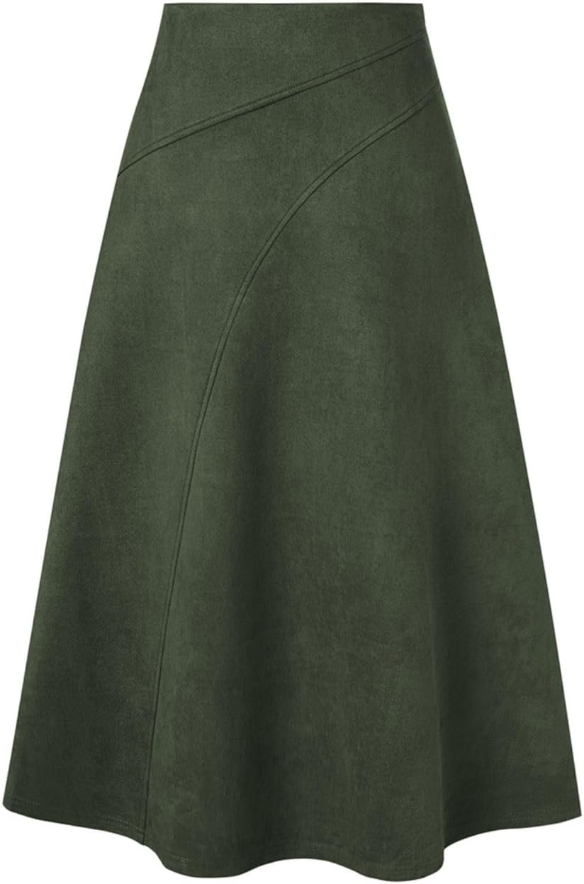 Kate Kasin 2026 Women's Suede Skirts, High Waist A-Line Skirt, Fall Winter Midi Skirt - Product Image