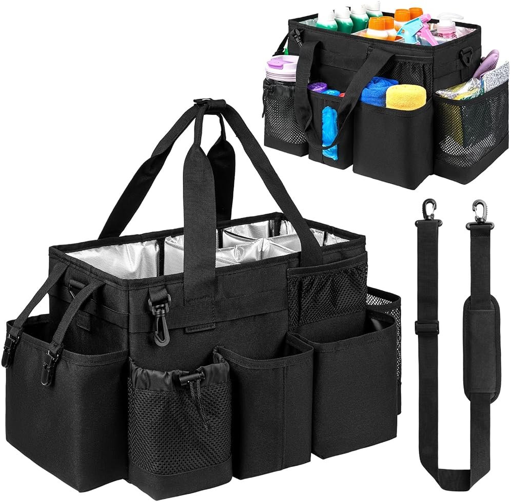 Cleaning Caddy Bag, Cleaning Supplies Organizer for Housekeepers, Housekeeping Caddy with Handle and Detachable Padded Cushion, Black - Product Image