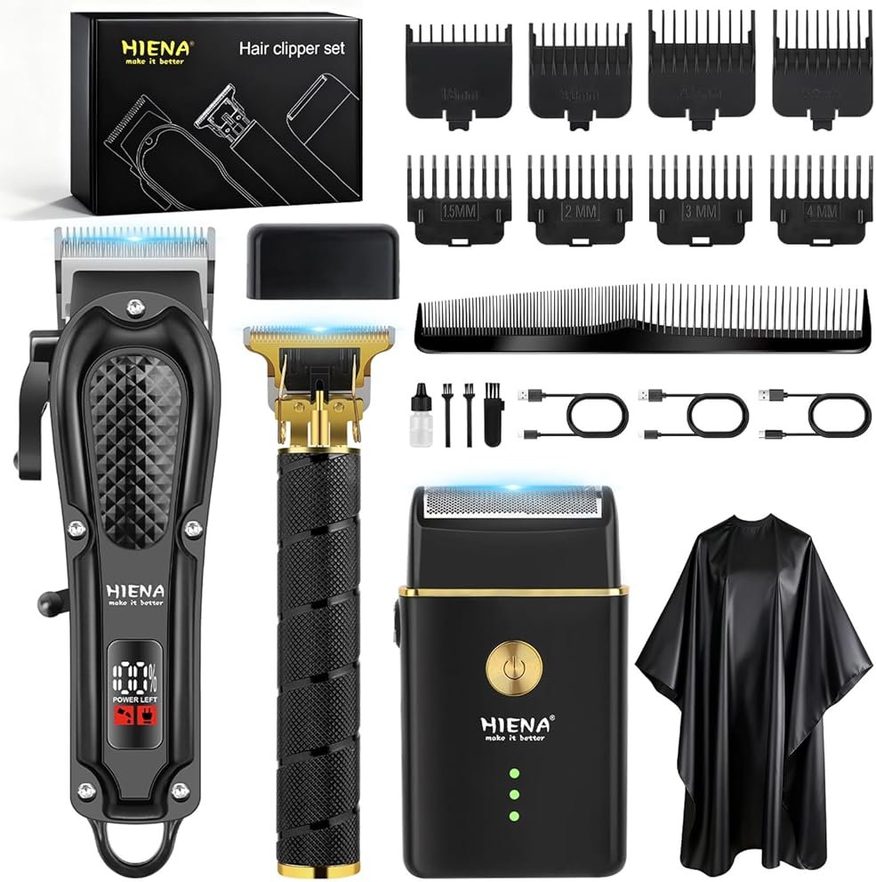 Professional Hair Clippers for Men, Cordless Complete Barber Kit with Electric Hair Clipper T-Blade Beard Trimmer Foil Shaver, Men's Hair Cutting Grooming Kit, 8 Guide Combs, Barber or Home - Product Image