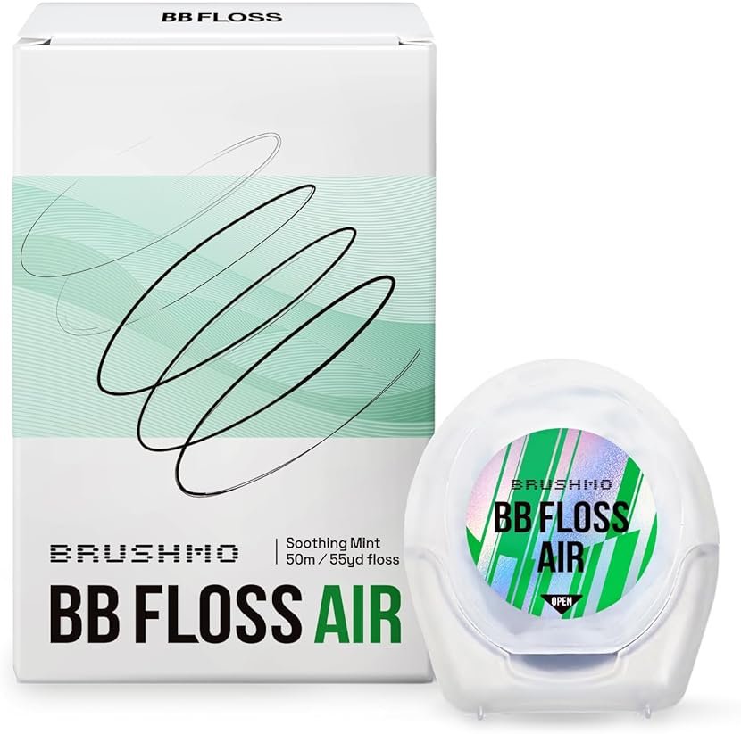 Brushmo Black Floss Air (BB Floss Air) - Ultra Soft & Thin Expanding Gum-Friendly Soothing Mint Dental Floss, Natural Wax Helps Remove Plaque from Teeth, US-Dentist Designed PTFE & PFAS Free, 55 yd - Product Image