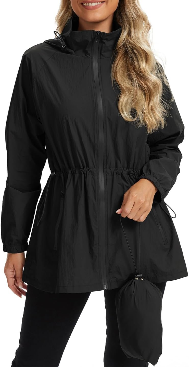 Zando Lightweight Rain Jacket Women Waterproof - Packable Windbreaker Jacket Raincoats for Women with Hood for Travel Outdoor - Product Image