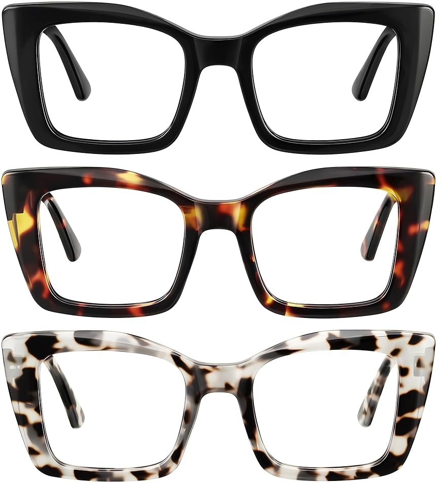 kunchu 3 Pack Reading Glasses for Women Oversized Square Reading Glasses Blue Light Blocking Spring Hinge Readers - Product Image