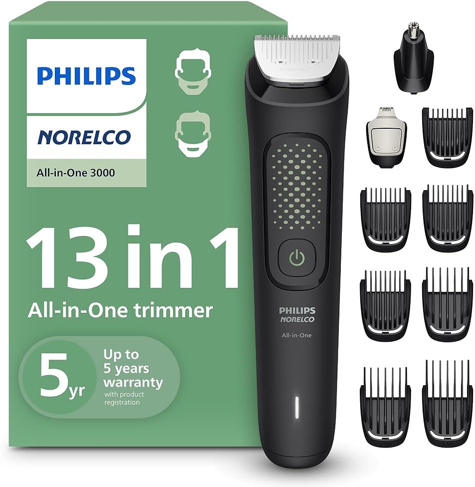 Norelco Philips All-in-One 3000 Series 13 in 1 Trimmer for Men, Beard Trimmer & Head Hair Clipper, Full Metal Self-Sharpening Blades & 8 Length Settings, MG3939/50 - Product Image