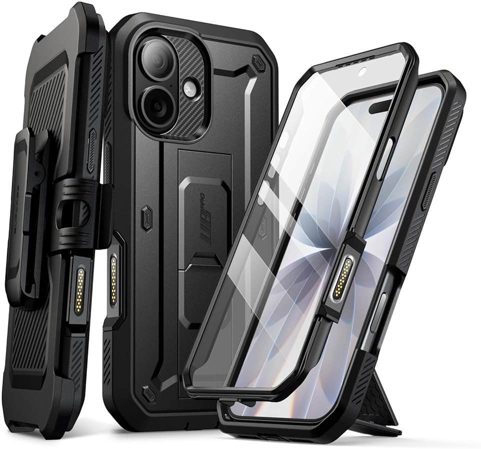 SUPCASE for iPhone 17 Case with Camera Control Button (Unicorn Beetle Pro), [Built-in Kickstand & Screen Protector] [Military-Grade Protection] Full Body Heavy Duty Phone Case, Black - Product Image