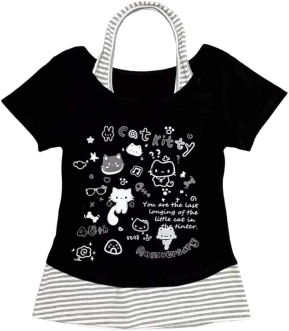 Kawaii Cutecore Harajuku Y2k 2000s Tops Summer Preppy Aesthetic Alt Goth Emo Short Sleeve Graphic Tees - Product Image