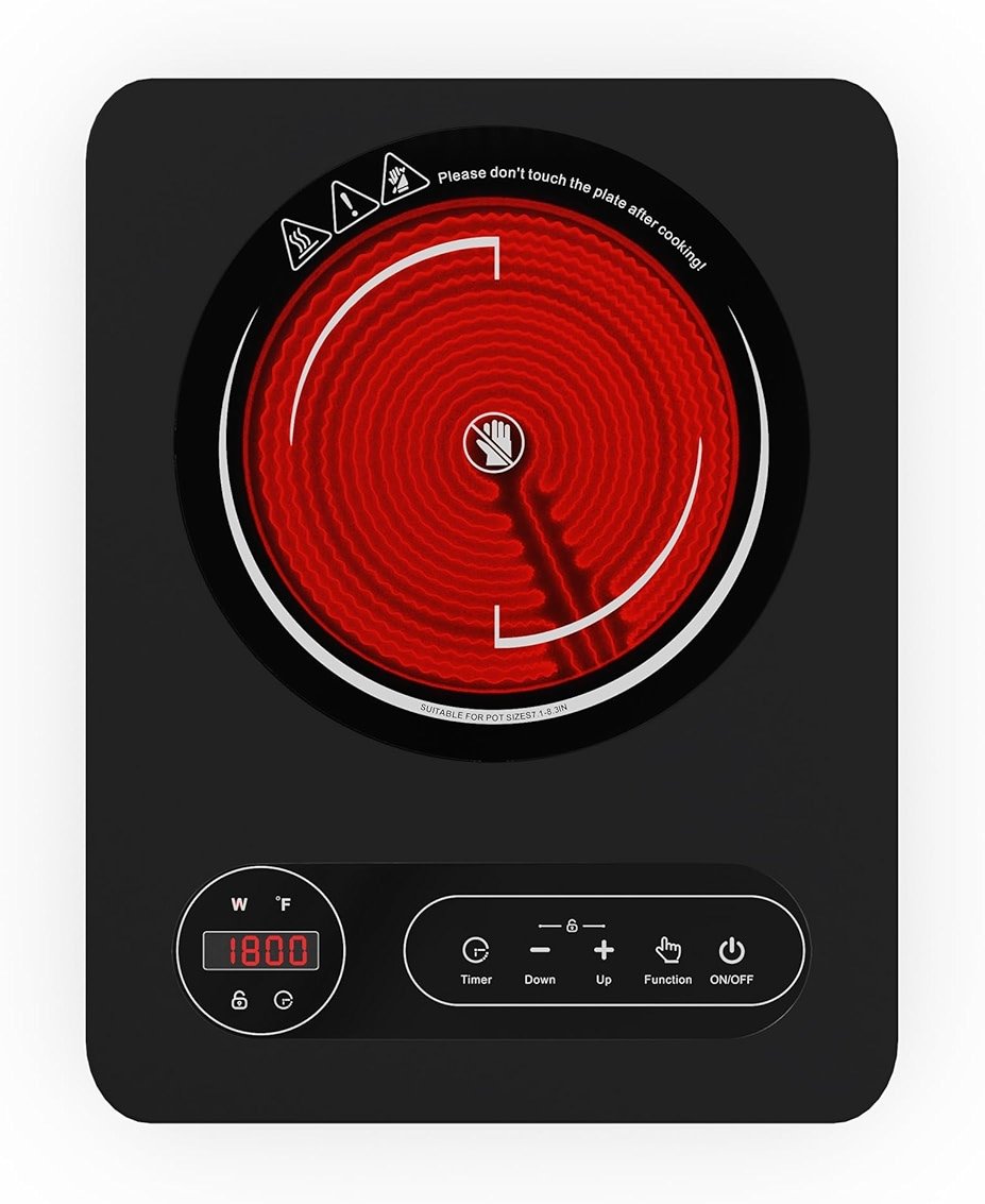 Nafewin Single Burner Electric Cooktop 1800W - 110V Electric Stove Top Burner Portable Stove with LED Touch Control 10 Power Level, Hot Plate with Child Safety Lock, Timer and Overheat protection - Product Image
