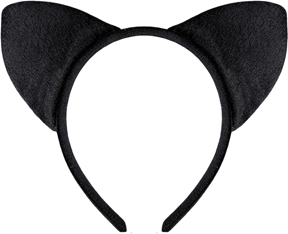 Jremreo Black Furry Cat Ears Headband Accessories for Women – Soft Plush Kitty Costume Hair Hoop for Halloween, Cosplay, Dress-Up, and Cat Outfit Parties - Product Image