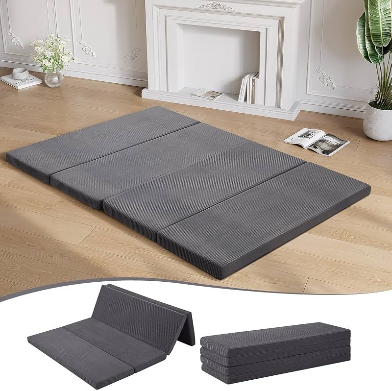 MeMoreCool Folding Foam Futon Mattress Full, Foldable Japanese Floor Mattress, Sleeping Mat Pad for Adults Guests Sleepovers, 3 in Thick Tatami Mat Portable Shikibuton, Dark Grey - Product Image