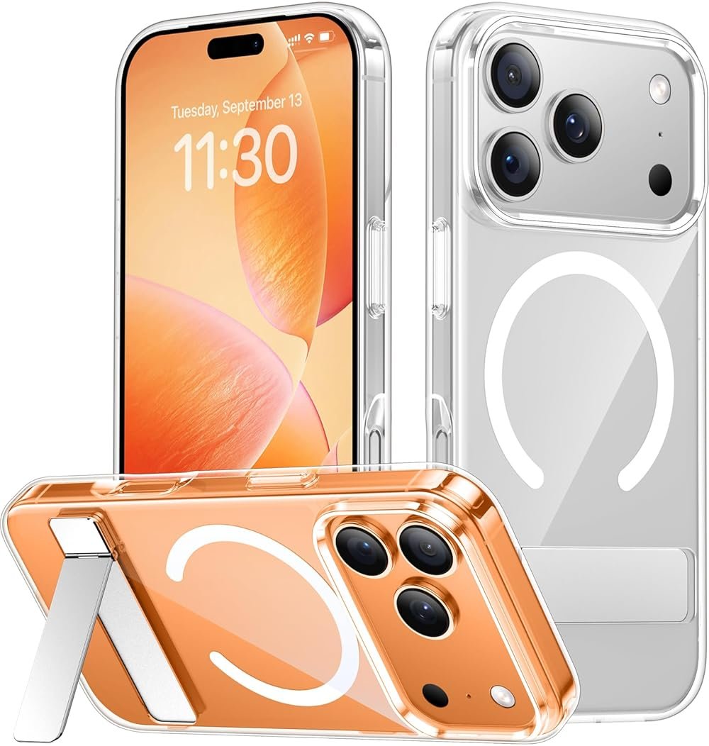 SPIDERCASE Magnetic for iPhone 17 Pro Max Case,with [3 Stand Ways] [Military Grade Drop Protection] with Invisible Stand Shockproof Slim Case for iPhone 17 Pro Max 6.9 inch,Clear - Product Image