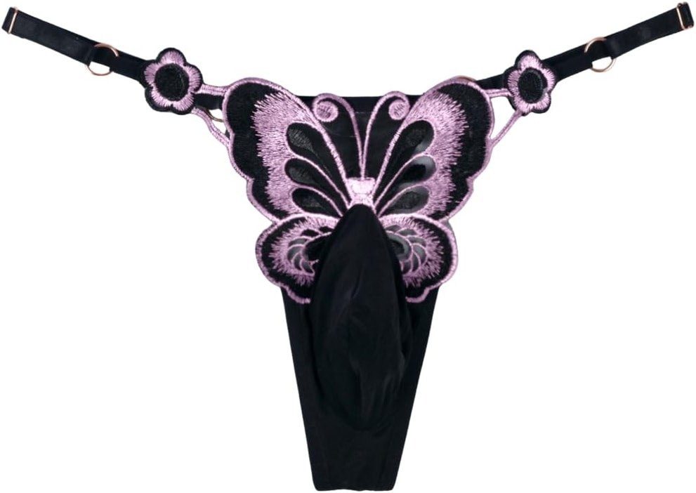 ChiaoLezhee Mens Sexy Butterfly Thong Lingerie, Sissy Girly Femboy Panties, Flower Sheer Mesh, Low Rise G-String Underwear - Product Image