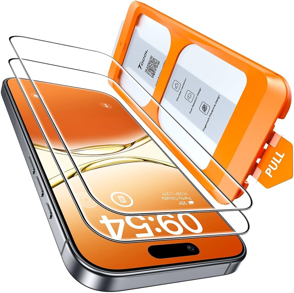 TOCOL for iPhone 17 Screen Protector 6.3 inch 9H Hardness Military Grade Shatterproof HD Tempered Glass for Full Coverage Protection 2 Pack - Product Image