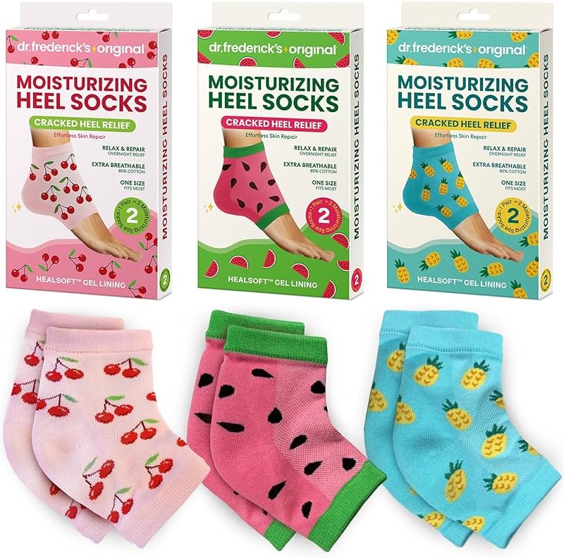 Dr. Frederick's Original Moisturizing Heel Socks for Dry Cracked Heels Treatment - 3 Pairs - Infused with Coconut Oil and Mango Butter - Stocking Stuffers for Adults - Summer Print - Product Image