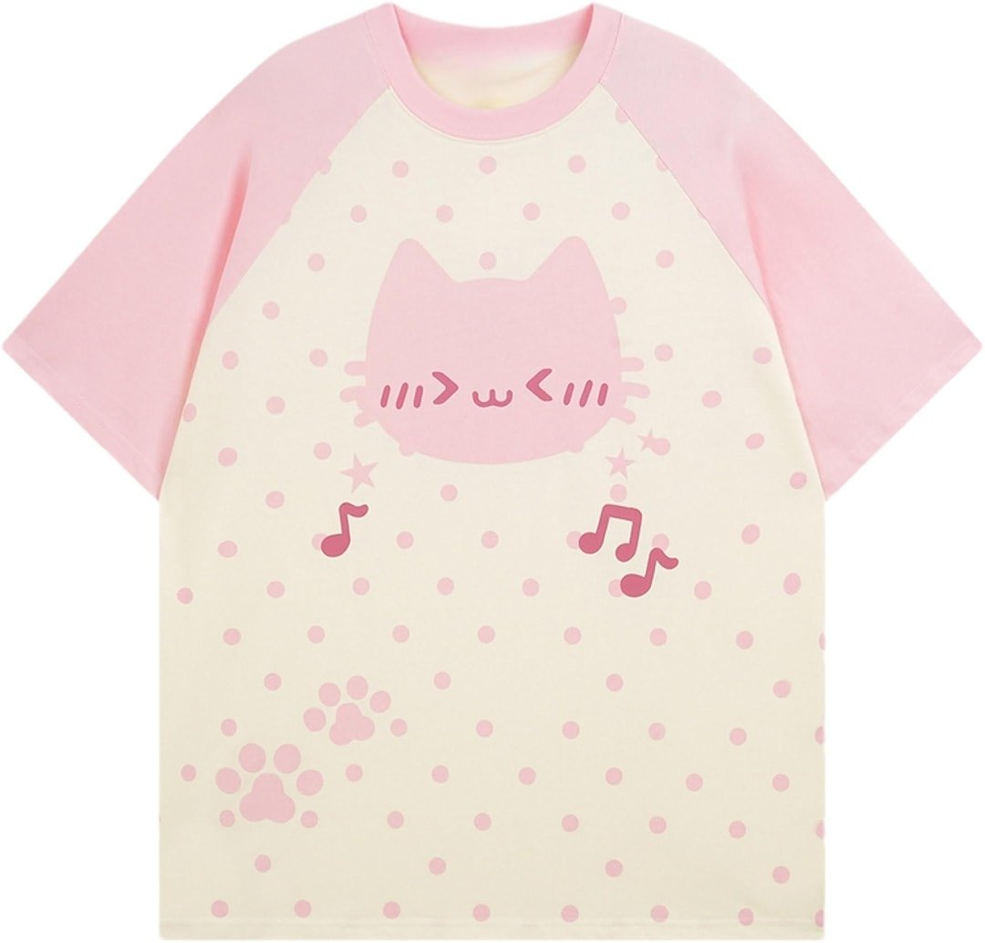 Y2K Cutecore Kawaii Teen Shirt Coquette Harajuku Oversize Japan Cat Print Cute Tshirt Top Clothes - Product Image