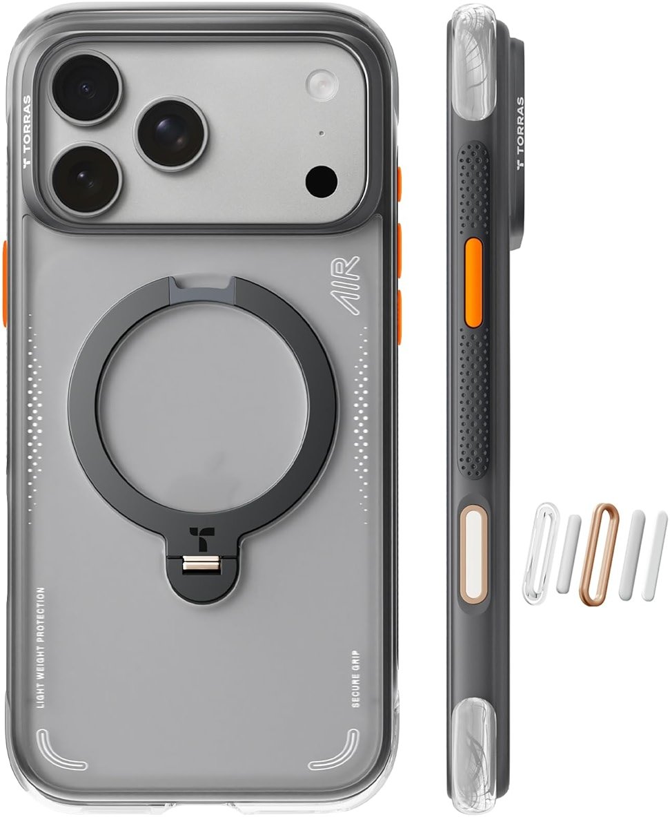 TORRAS Ostand Q3 Air for iPhone 17 Pro Max Case with 360 Magnetic Stand, Fit for MagSafe, Mil-Grade Drop Tested, Camera Control Button, Shockproof Phone Case for iPhone 17 Pro Max 6.9", Shadow Black - Product Image