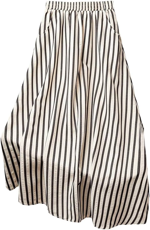 SHENHE Women's Striped Maxi Skirt High Waisted A Line Casual Flowy Long Skirt with Pockets - Product Image