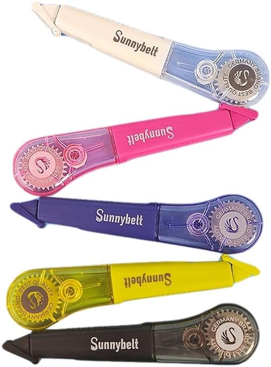 WISOPTUS 19.69ft Correction Tape Pen, 5-Count Pack, Dry Instantly, Stretch Resistant, not Easy to Break, as Smooth as Writing, Perfect for School, Office Supplies, Black White Red Yellow Blue - Product Image