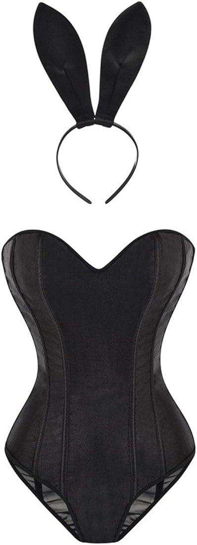 Women Bunny Girl Suit Anime Halloween Costume Cosplay Bodysuit Bunny Headband Set Strapless Back Lace Up Corsets - Product Image