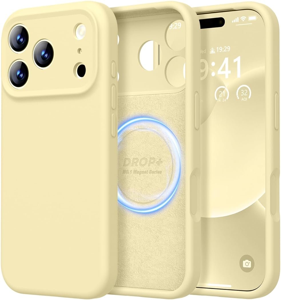 LOVE 3000 Designed for iPhone 17 Pro Max Case, Premium Silicone [Compatible with Magsafe][Soft Anti-Scratch Microfiber Lining] Shockproof Protective Phone Case for Men Women 6.9", Creamy Yellow - Product Image