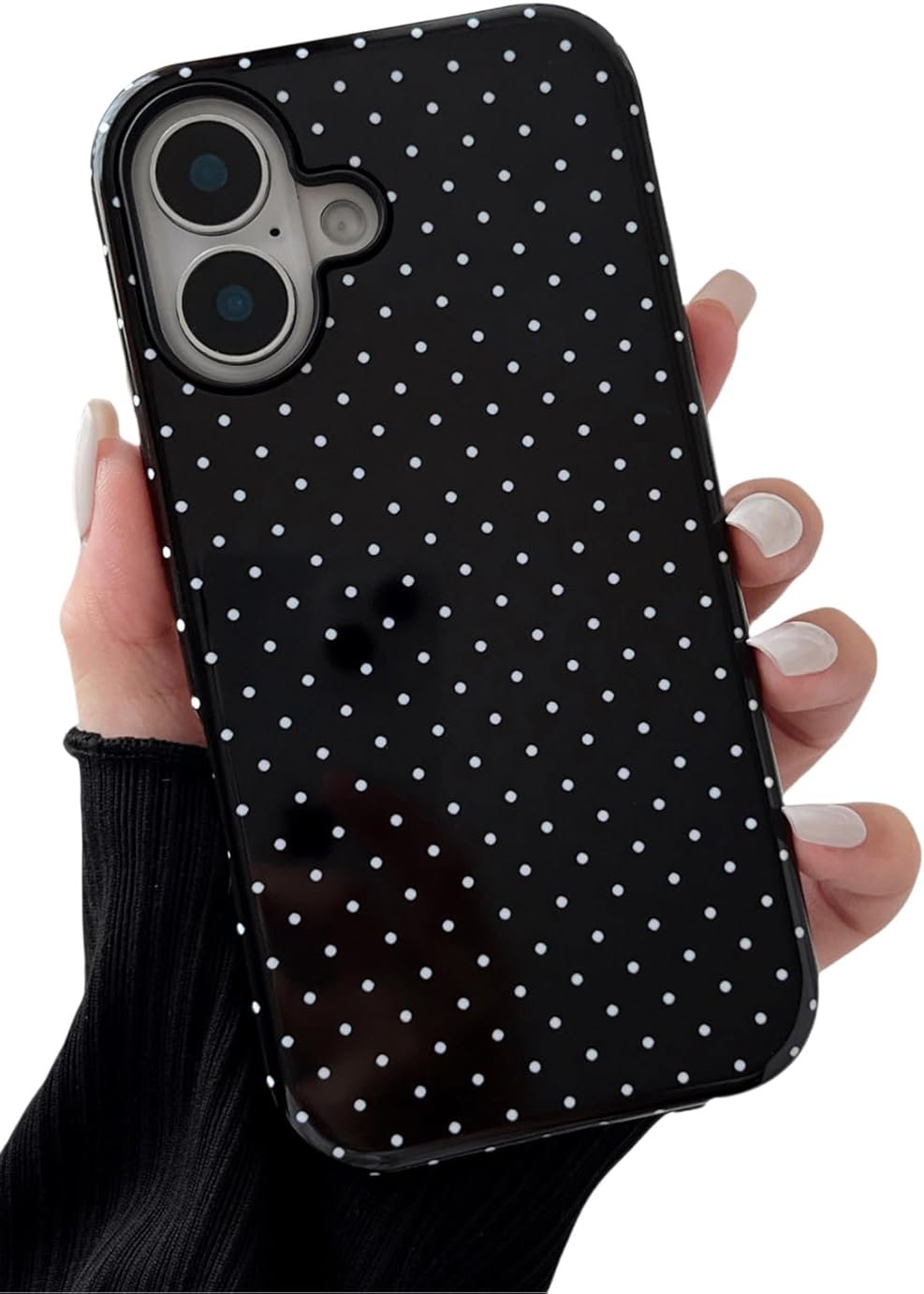 Longlayss Compatible with iPhone 17 Case Cute Aesthetic Polka Dot Phone Case for Women Girl Shockproof Slim TPU and Hard PC Protective Cover (Black) - Product Image