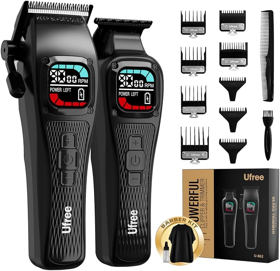 Ufree Hair Clippers For Men, Professional Barber Clippers and Beard Trimmer Set, Cordless Mens Hair Clippers, Hair Cutting Kit with Sharper DLC Blades - Product Image